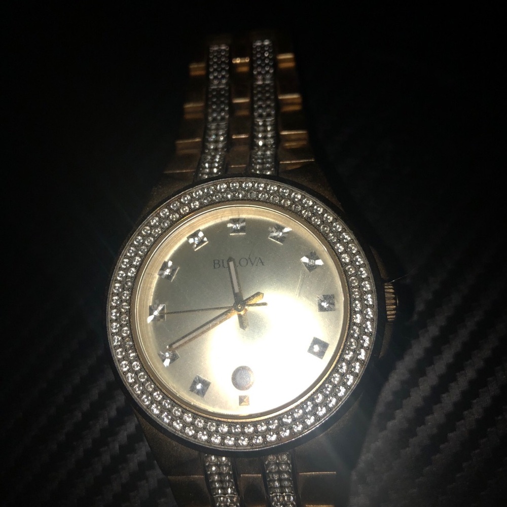 Bulova mens rhinestone and gold watch